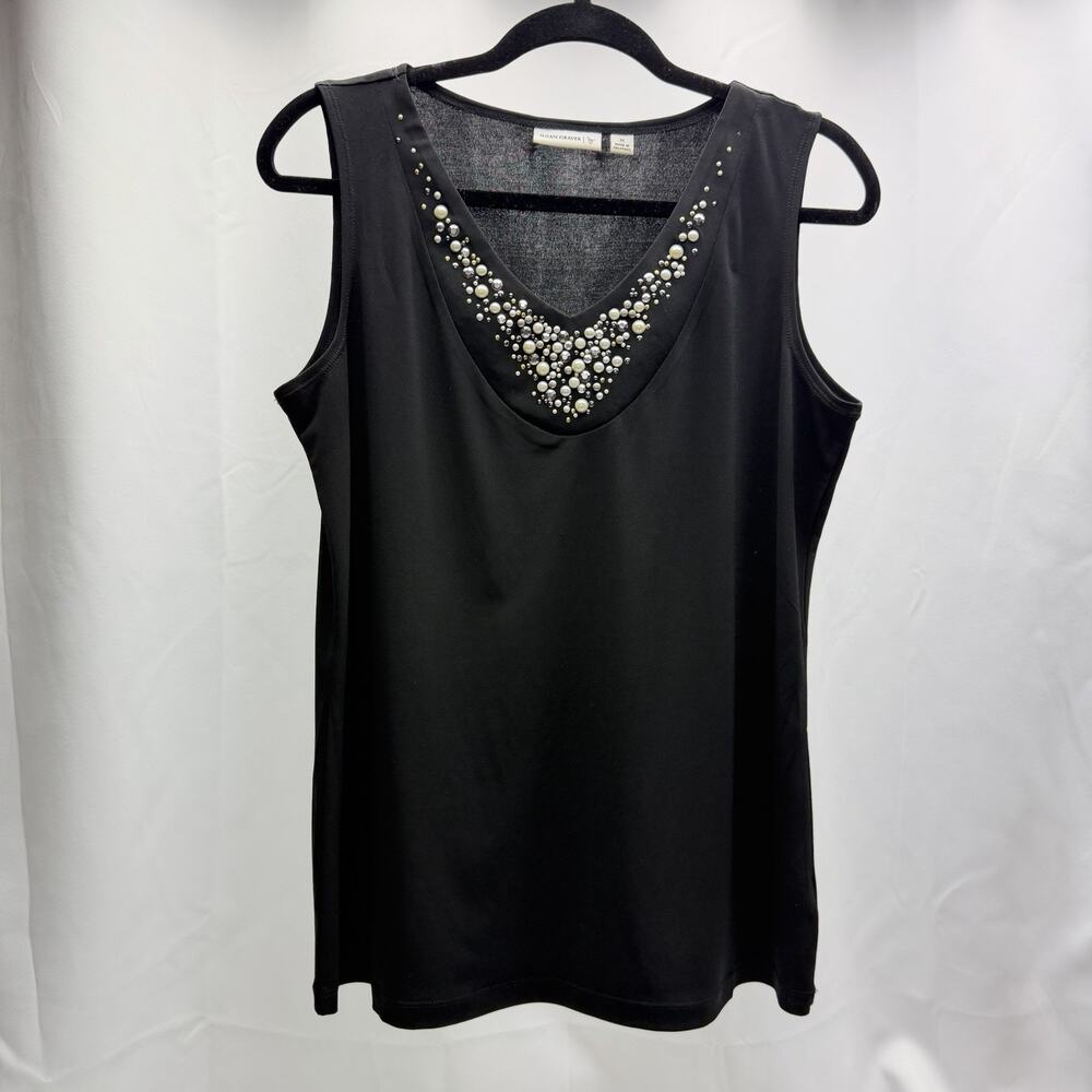 Susan Graver Women’s M Black Embellished Tank Top Rhinestone V-Neck Sleeveless